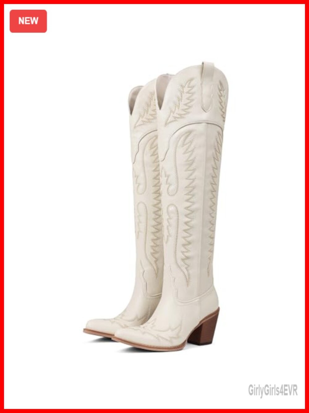 Over the Knee Cowboy Boots Women Western Pointed Toe Leather Block Heel Slip On
